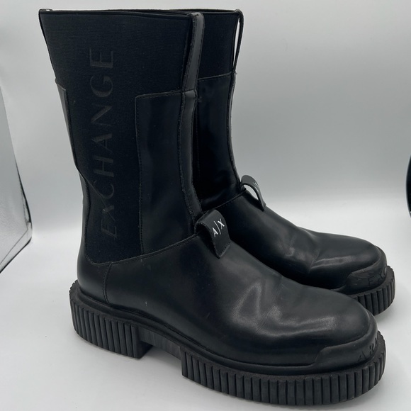 Armani Exchange Women's Leather Biker Boots Black US Size 8 - Picture 4 of 9